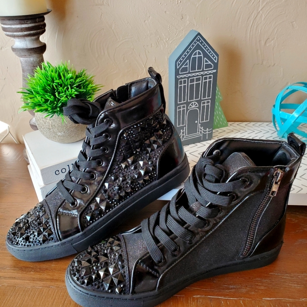 Steve Madden Black Glitter and Spike Zip up